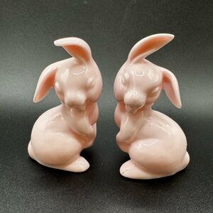 Set of Pink Easter Bunny Salt and Pepper Shakers Laughing Rabbits No Stoppers